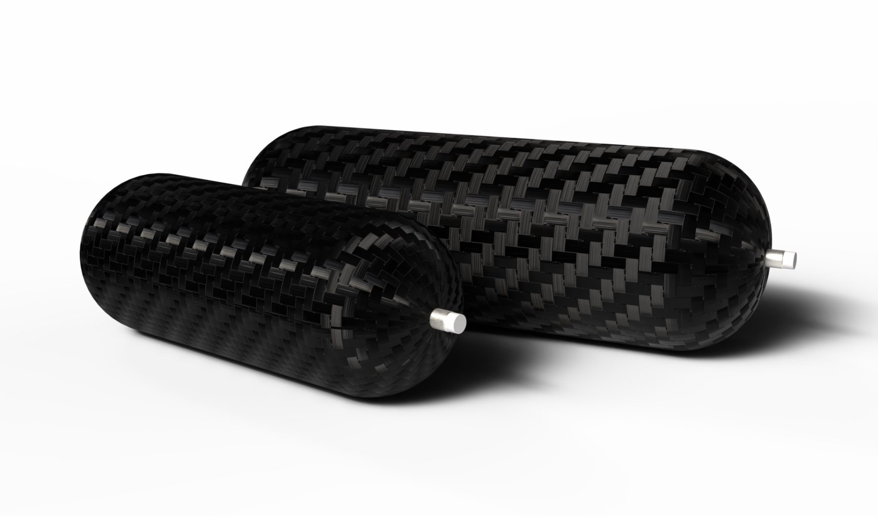 A pair of carbon composite cylinders ideally suited for use as fuel tanks for satellite and space propulsion systems