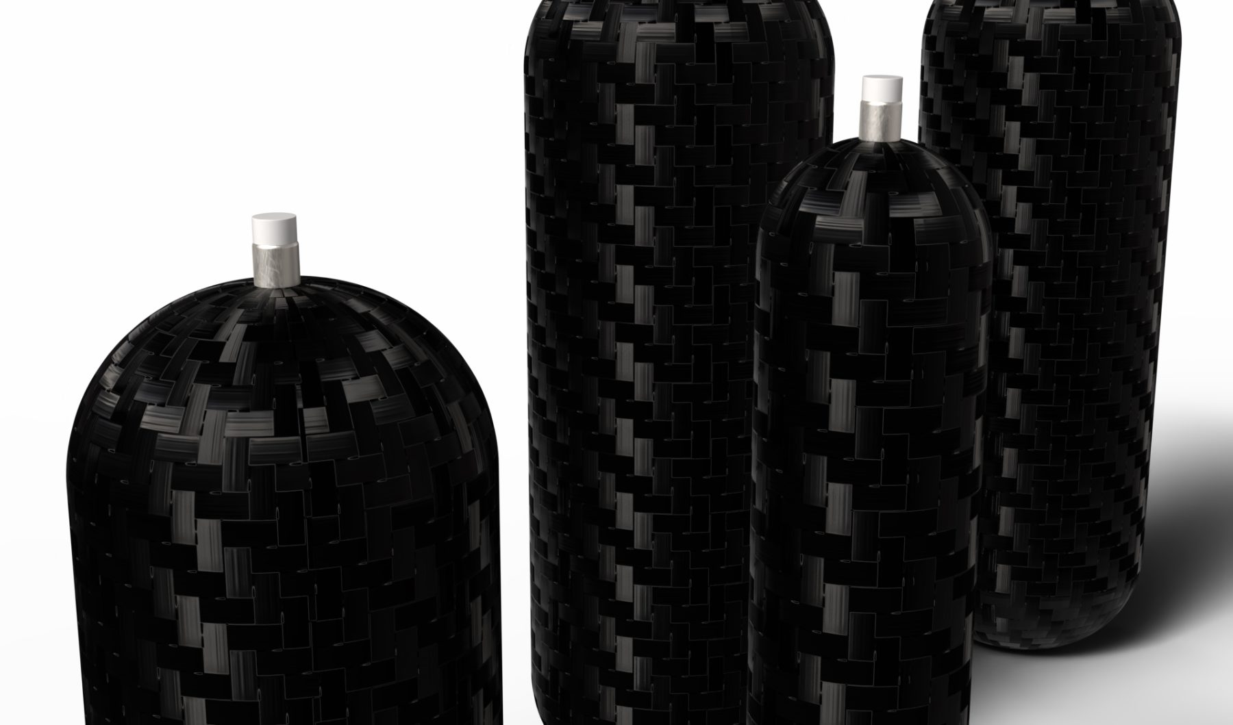 Closely cropped image of carbon composite cylinders ideally suited for use as fuel tanks for satellite and space propulsion systems